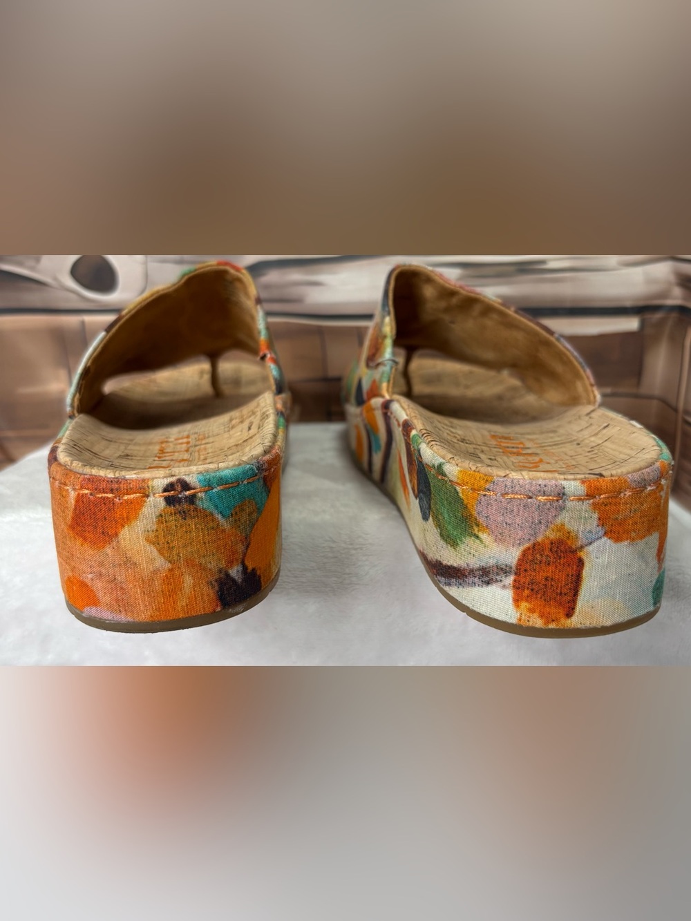 Born Sharr Multicolor Fabric Platform Slide Sandals Cork Wedge Women's Size 10 - Picture 7 of 16